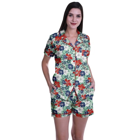 Moomaya Sleep Sets For Women With Shorts Pj Printed Short Sleeve Sleep Tops