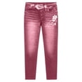 thumbnail image 6 of VBVC Women's Denim-Look Capri Leggings,High Waisted Stretchy Faux Jeans Capris For Women,Ladies Floral Embellished Casual Yoga Pants,Wine,S-2XL, 6 of 7