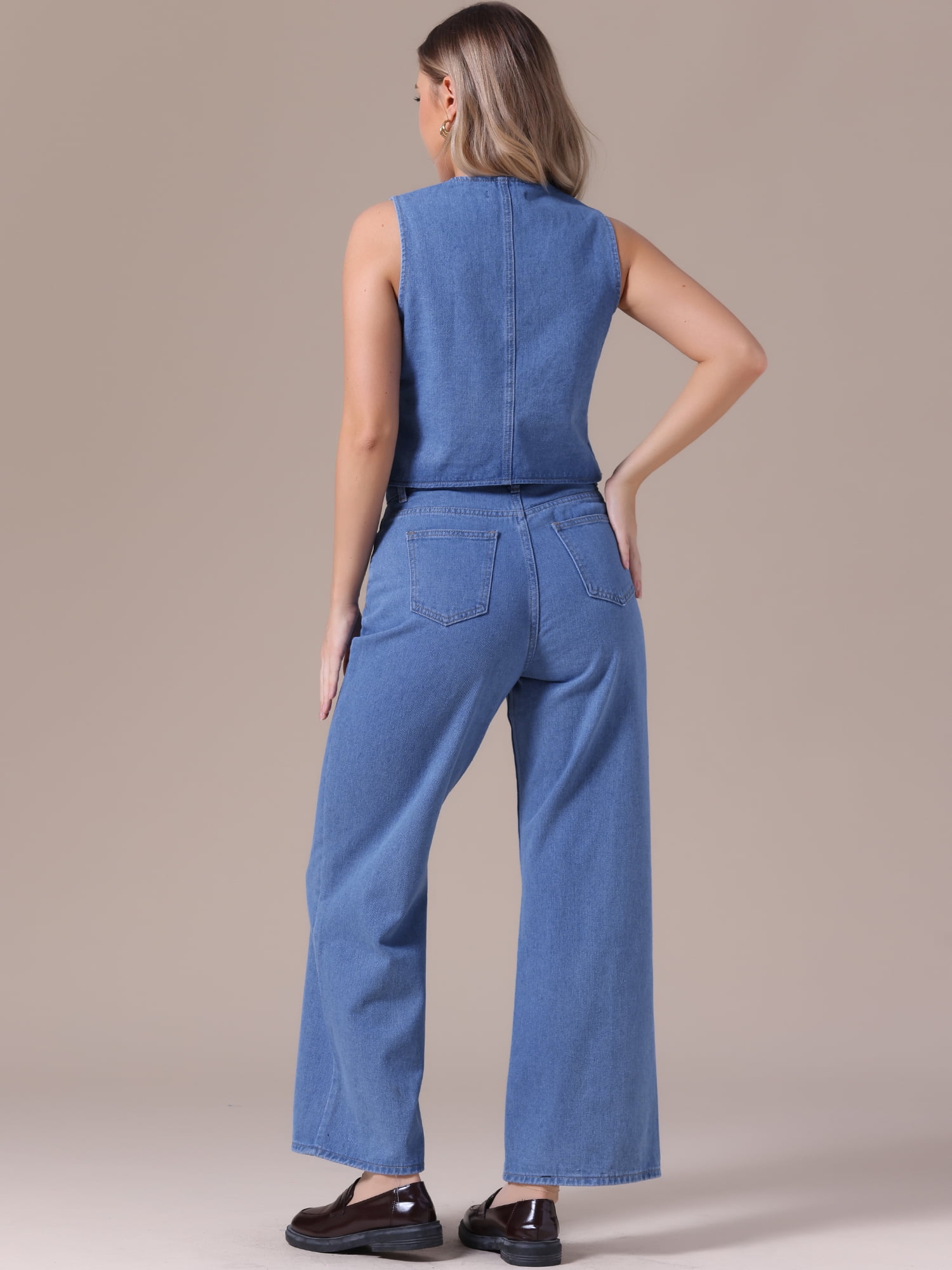 DARING DIVA Women's Denim Set 2 Pieces Outfits Matching Wide Leg Jeans 2XL Blue