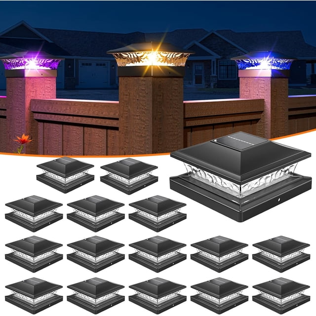 Solar Post Cap Lights with 8 RGB Solid Colors & Multicolor Flow - 8 Pack Fence Post Solar Lights, IP65 Waterproof - Fits 4x4 5x5 6x6 Wood & Vinyl Posts - White