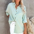 thumbnail image 2 of Women's Button down T-Shirts Lapel Collar Long Sleeve Tops Solid Casual Loose Fit Comfy Blouse Tee with Pockets Mint Green, 2 of 7