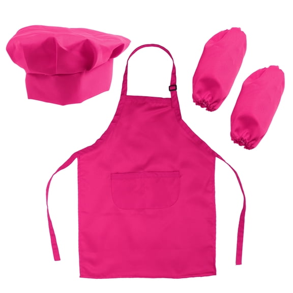 Kids Chef Set Complete Kids Kitchen Gift Playset with Chef’s Hat Apron and Cooking Sleeve for Cooking Baking Painting Decorating Party (Rose Red)