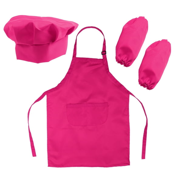 Kids Chef Set Complete Kids Kitchen Gift Playset with Chef’s Hat Apron and Cooking Sleeve for Cooking Baking Painting Decorating Party (Rose Red)
