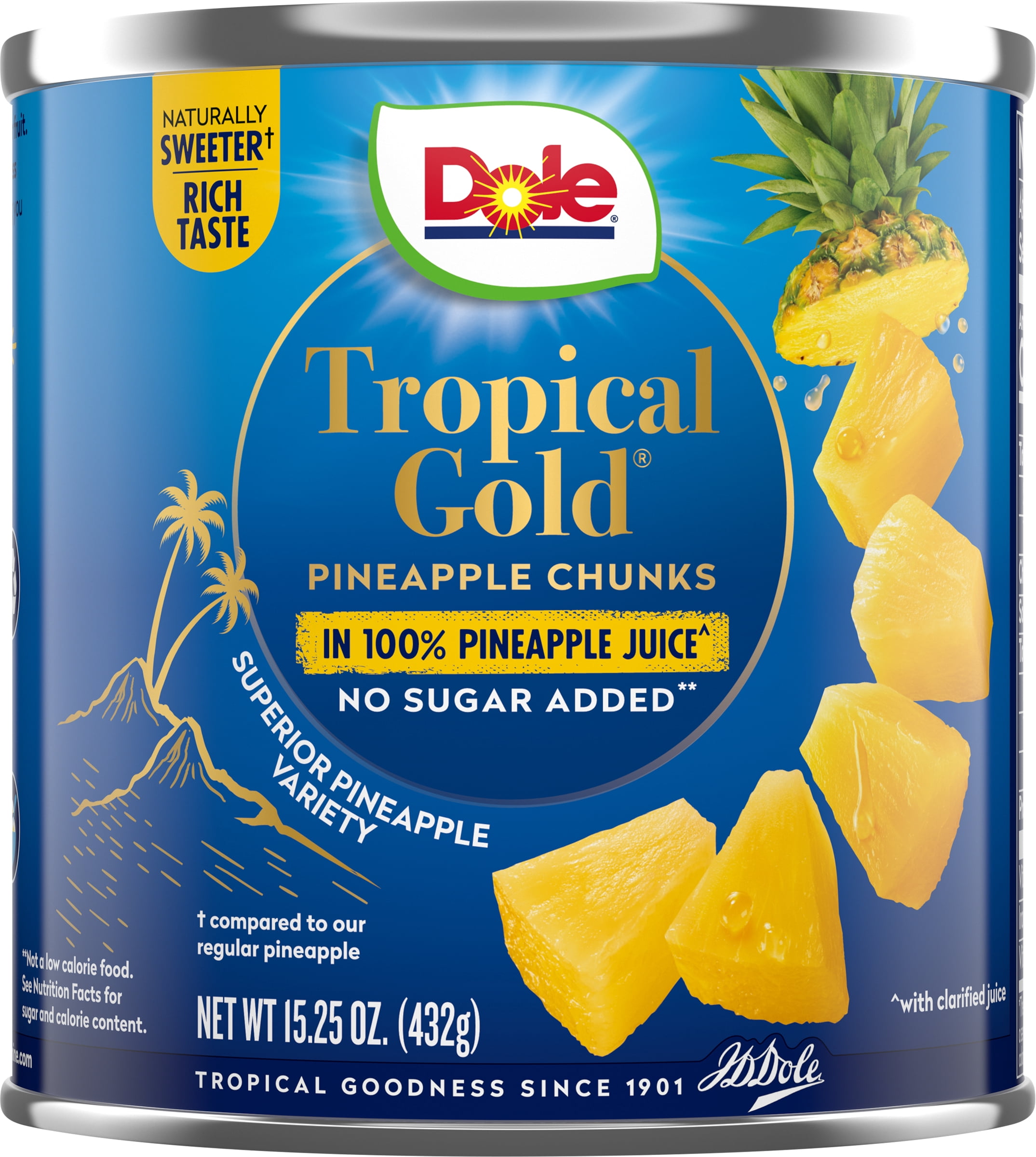 (12 pack) Dole Tropical Gold Pineapple Chunks in 100% Pineapple Juice, 15 oz Can