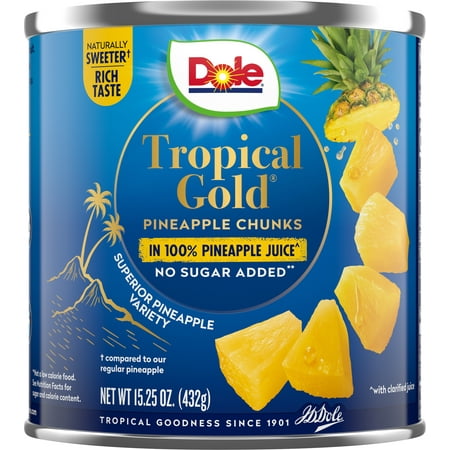 Dole Tropical Gold Pineapple Chunks in 100% Pineapple Juice  15 oz Can