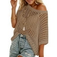 thumbnail image 2 of Womens Crochet Sweater Tops Batwing Short Sleeve Oversized Boat Neck Boho Knit Summer Beach Cover Ups, 2 of 7