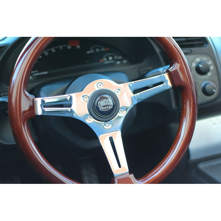 350mm) Polished Wood Steering Wheel, Miata, Porsche, BMW