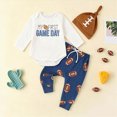 thumbnail image 2 of TOWED22 Newborn Baby Boy Football Outfit Fall Winter Game Day Long Sleeve Romper with Pants and Hat 3Pcs Set 0 3 6 9 12 18 24 Months,Blue,3-6 M, 2 of 9