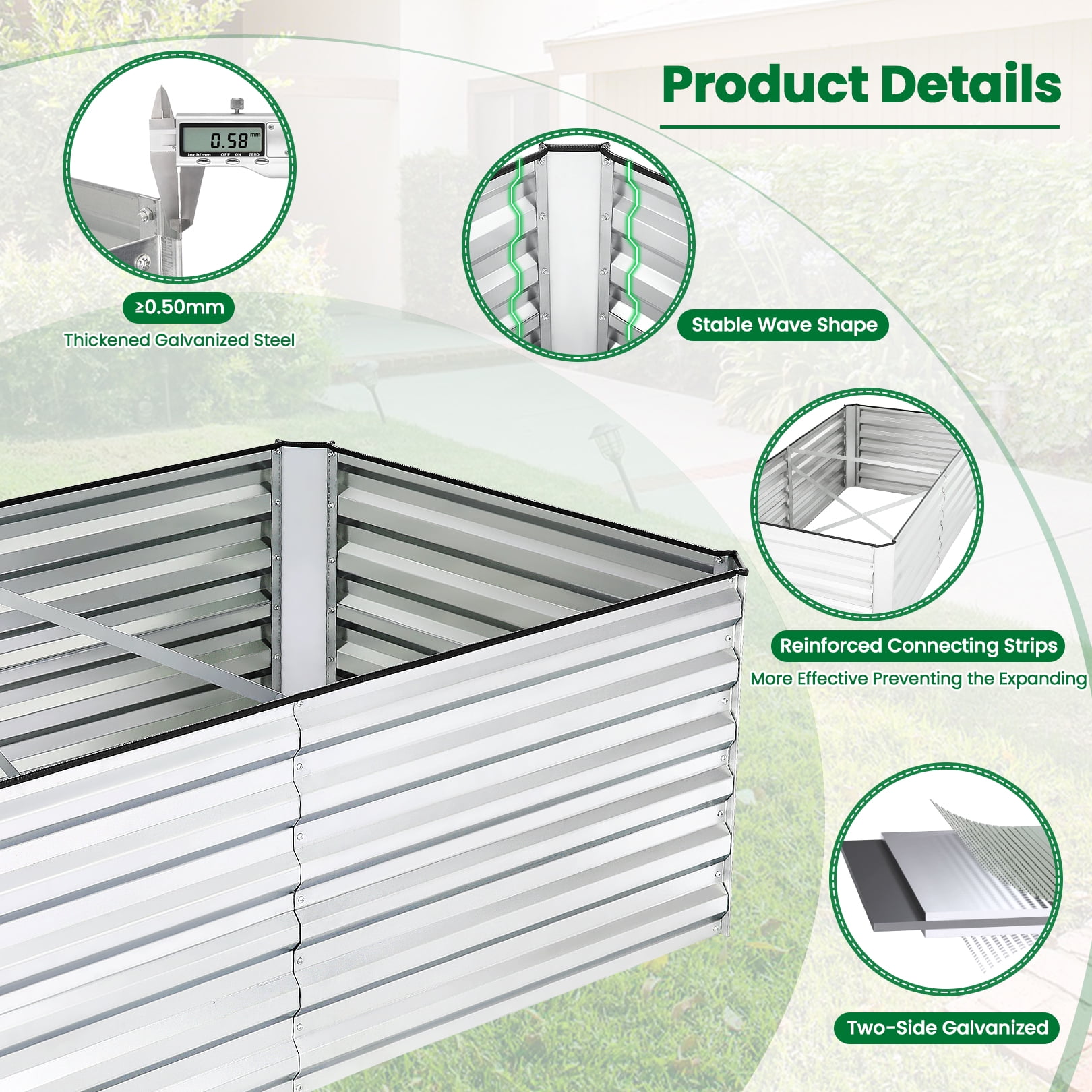 SEJOV 6x3x2ft Raised Garden Bed Kit, Galvanized Planter Raised Garden Boxes Outdoor, Deep Root Raised Planter w/Anti Cutting Strip, Large Metal Raised Garden Bed for Vegetables Flowers Herbs, Silver