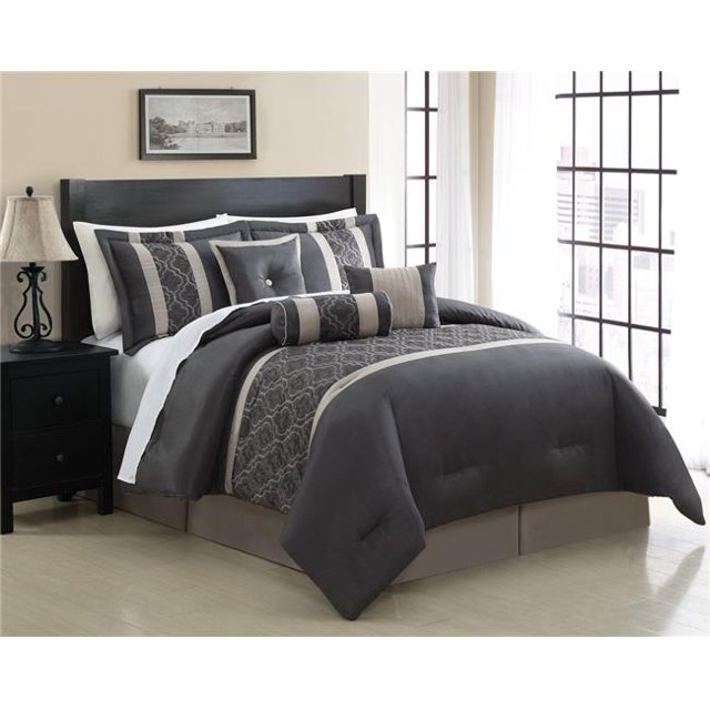 Chic Home CS0937-US 24 Piece Shilo Embroidered Design Comforter Bedding Set, Grey