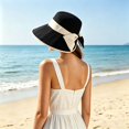 thumbnail image 2 of BRICH Women's Bowknot Wide Brim Sun Hat Foldable 360° UV Protection Breathable Summer Travel Beach Hat Black One Size, 2 of 5
