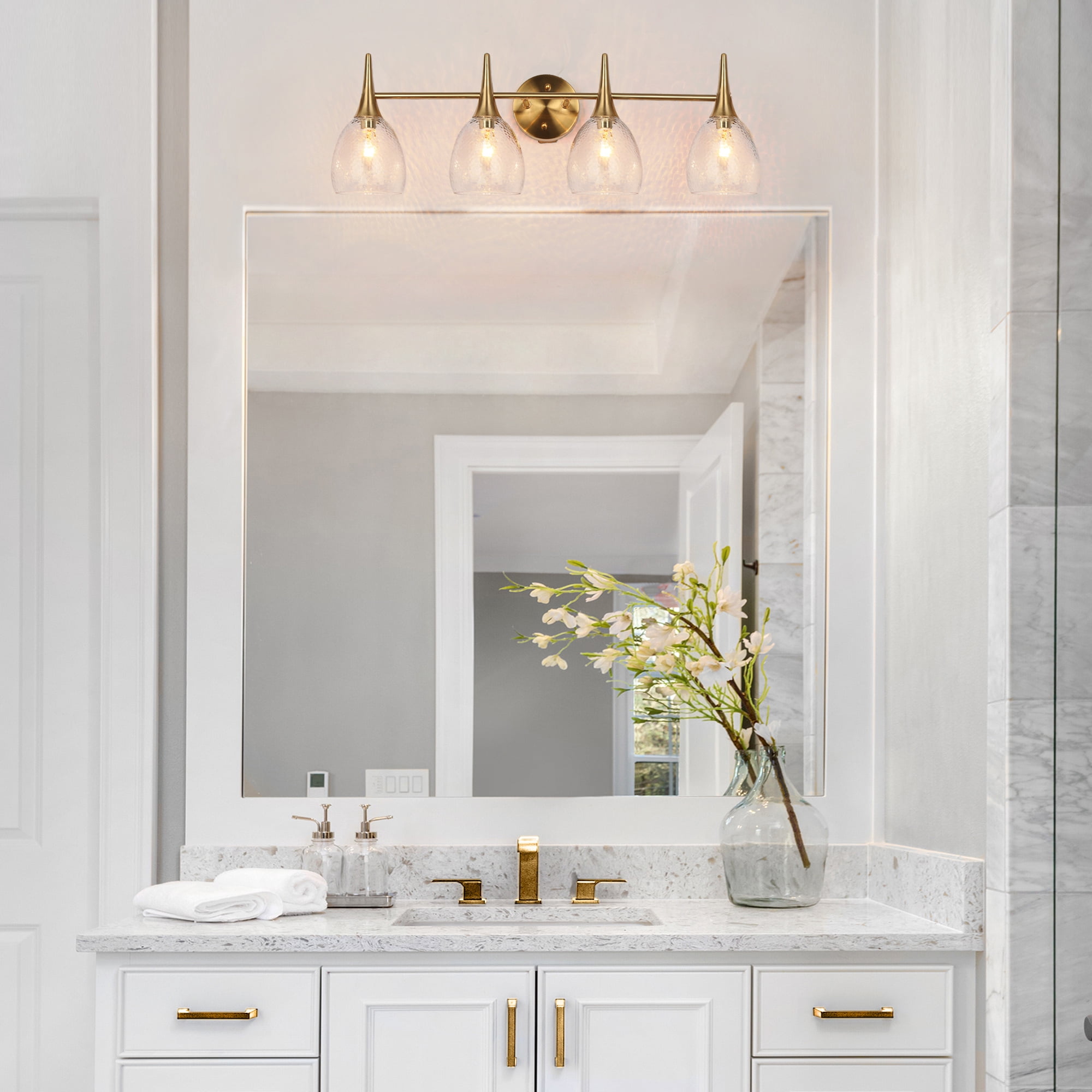 LNC Cymerlarity 28.5-in 4-Light Polished Gold LED Modern/Contemporary Vanity Light