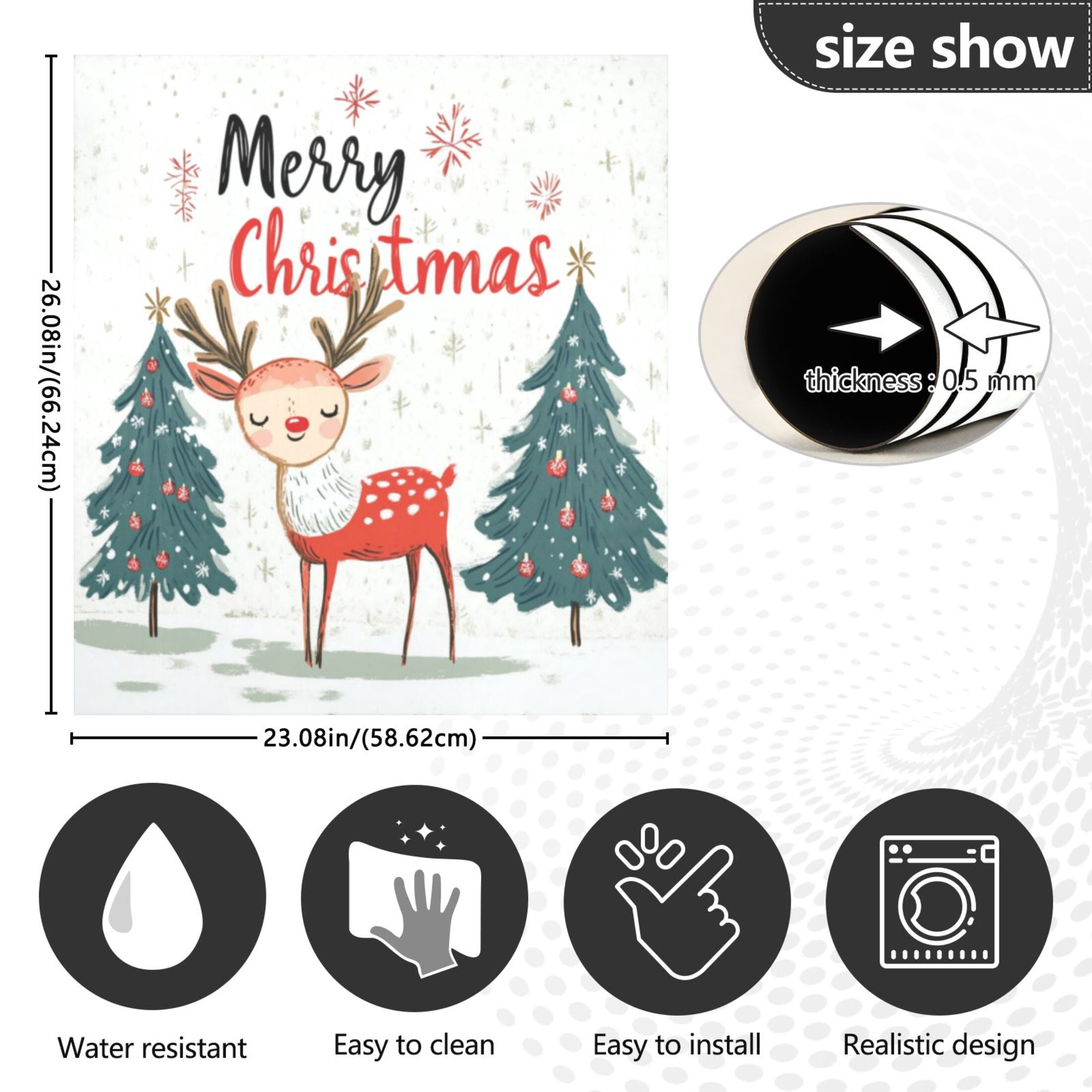 Dishwasher Magnetic Sticker 23x26 Inch Refrigerator Magnetic Sticker Washing Machine Magnetic Sticker Kitchen Panel Magnetic Sticker Home Decor Christmas Smiling Deer Picture