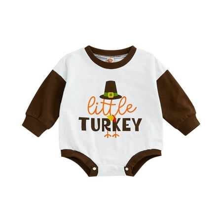 

PDYLZWZY Infant Baby Girls Boys Thanksgiving Day Romper Long Sleeve Round Neck Turkey/Letter Print Bodysuit 18-24 Months