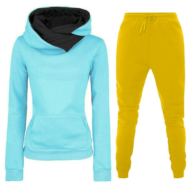 IROINNID Tracksuit For Women 2 Pieces Set Deals Fall Winter Outfits Sports Tracksuits Long Sleeve Pullover Hoodies Pants Suit Sport Outfits Set,Yellow