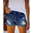 thumbnail image 6 of ONLYSHE Women's Stretchy Frayed Ripped Jean Shorts Light Blue XL, 6 of 6