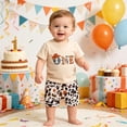 thumbnail image 2 of Rggeeun Boys Child Clothes Sets Cartoon Cute Leopard Pattern Elastic Wide Leg Shorts & Letter Print Short Sleeve Crew Neck Top Relaxed Fit for Summer Holiday Beach Cozy Wear,Beige,6-12 Months, 2 of 7