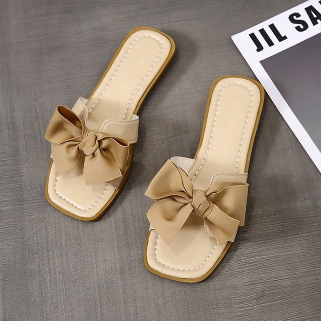 Sandalias planas sin cordones, 1 par de sandalias de mujer con lazo, sandalias planas con lazo, diseño elevado