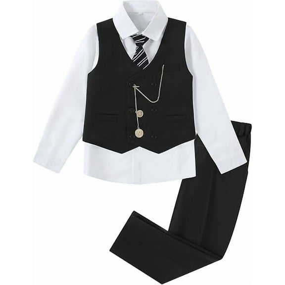 ZOEREA Boys Suit Formal Dress Clothes Big Boy Wedding Outfit Vest Pants Dress Shirt Chain Adjustable Tie 6-10Y