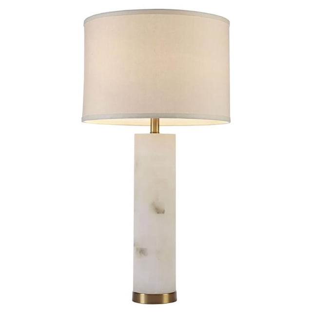 Pemberly Row Prague Alabaster and Fabric Table Lamp in White/Gold