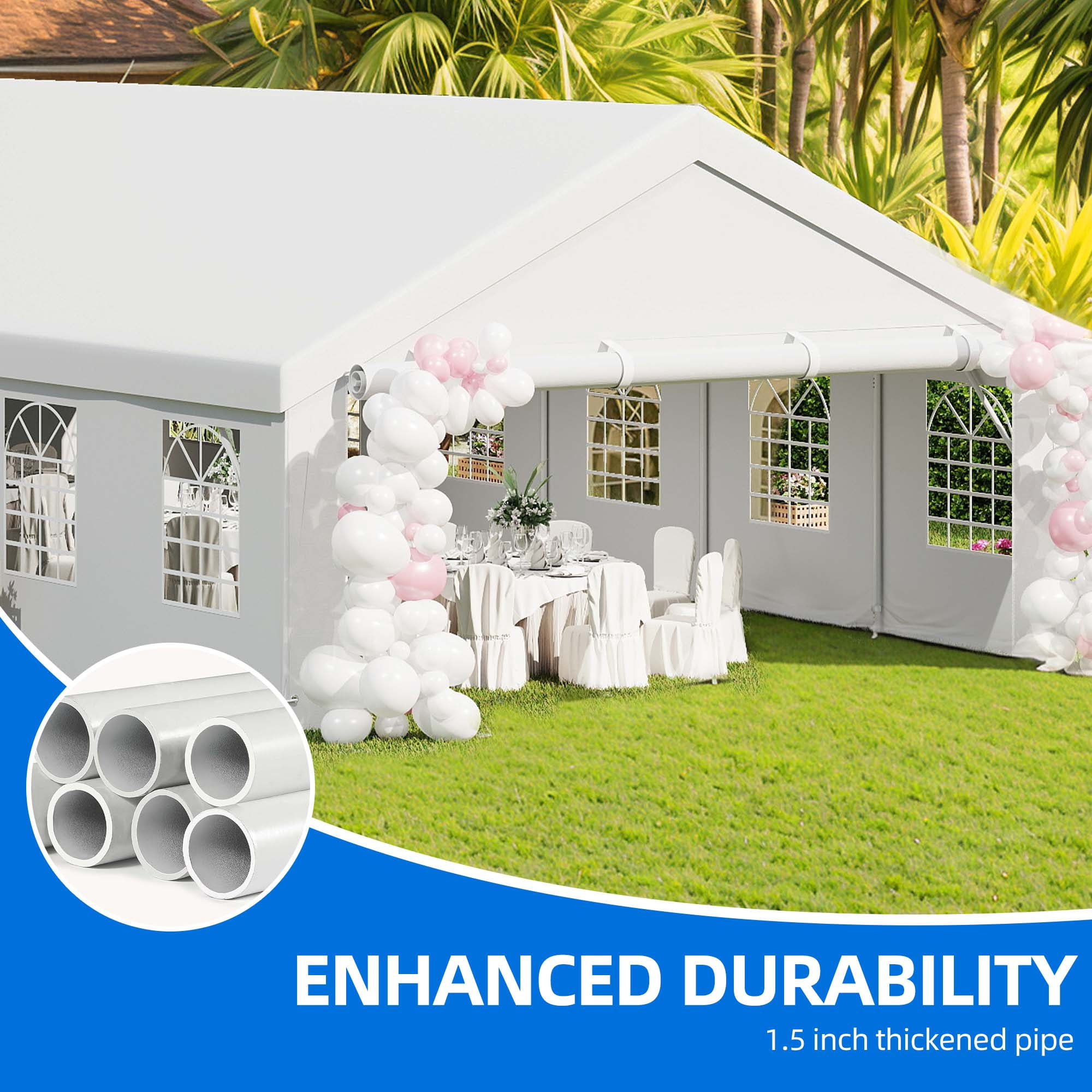 Uforic 20x40ft Heavy Duty Party Tent with Removable Sidewalls & 4 Storage Bags, Commercial Wedding Large Tent,Outdoor Carport Party Tent for Event, Waterproof, White