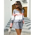 thumbnail image 6 of Uniexcosm Women's Casual Lounge Set Long Sleeve Tops and Shorts Sleepwear, 6 of 10