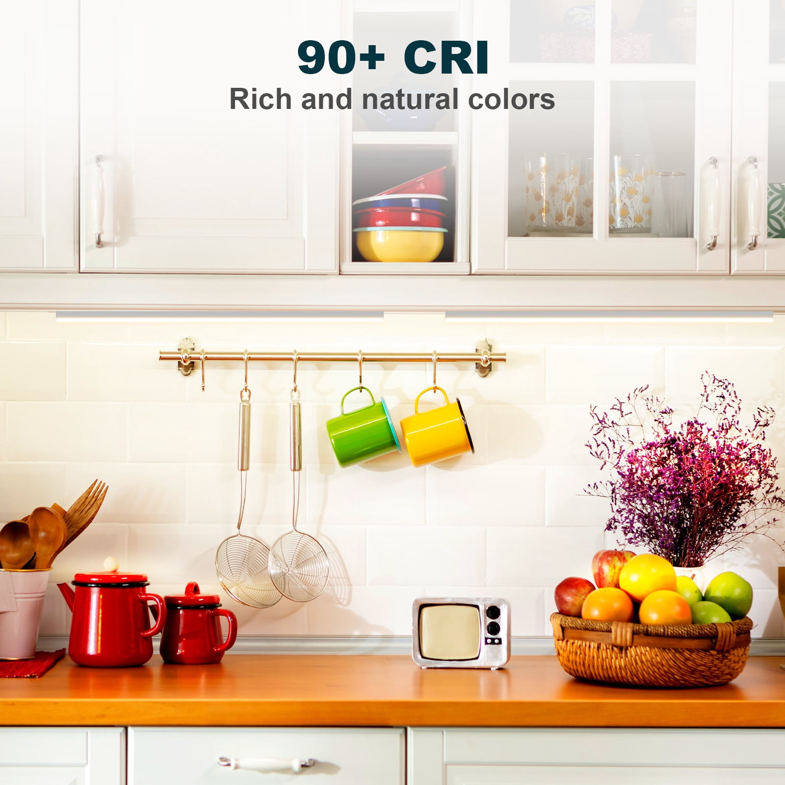 24 Inch LED Under Cabinet Lighting, 15W, 925LM, 5CCT 2700-5000K,CRI>90, 70 Degree Swivel Lens, Dimmable, 120V, Hardwired or Plug-in, Linkable Under Counter Lights For Kitchen Counters Closets