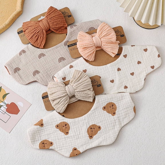 Baby Burp Cloths Soft Petal Bib with Headband 2 Piece Sets Absorbent Drooling Bibs for Toddlers 1