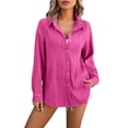 thumbnail image 1 of WEAIXIMIUNG Funny Tshirts Shirts for Adults Women's Fashionable Casual Comfortable Wavy Texture Loose Lapel Button Up Shirt Top Women's Clothing, 1 of 7
