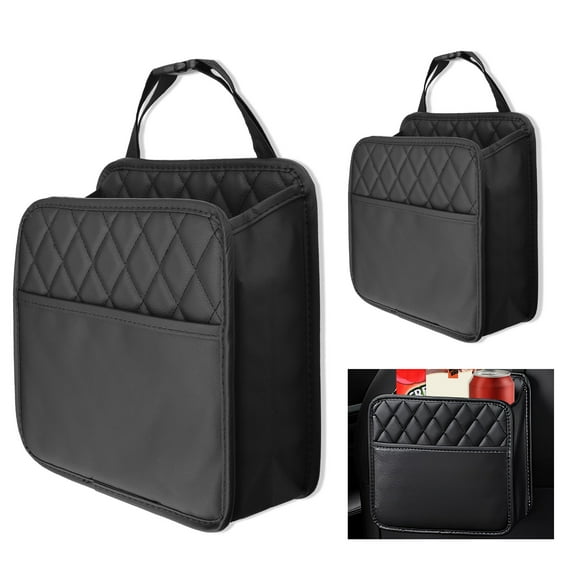 Waterproof Car Organizer Back Seat Hanging, Large PU Leather Back of Seat Car Organizer Storage, Black Car Seat Organizer Backseat Compatible with Interior of Most Vehicles (2 Pack)