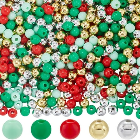 1500Pcs 5 Colors 6mm Christmas Beads Red Acrylic Beads Plastic Green White Gold Large Loose Bead Round