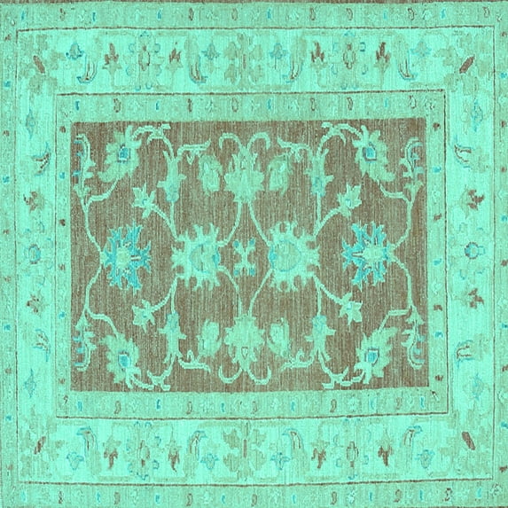 Ahgly Company Machine Washable Indoor Square Oriental Turquoise Blue Traditional Area Rugs, 7' Square