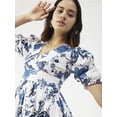 thumbnail image 5 of Moomaya Printed Cotton Flared Dress, V-Neck Puffed Sleeves Maxi Dress For Women, 5 of 8