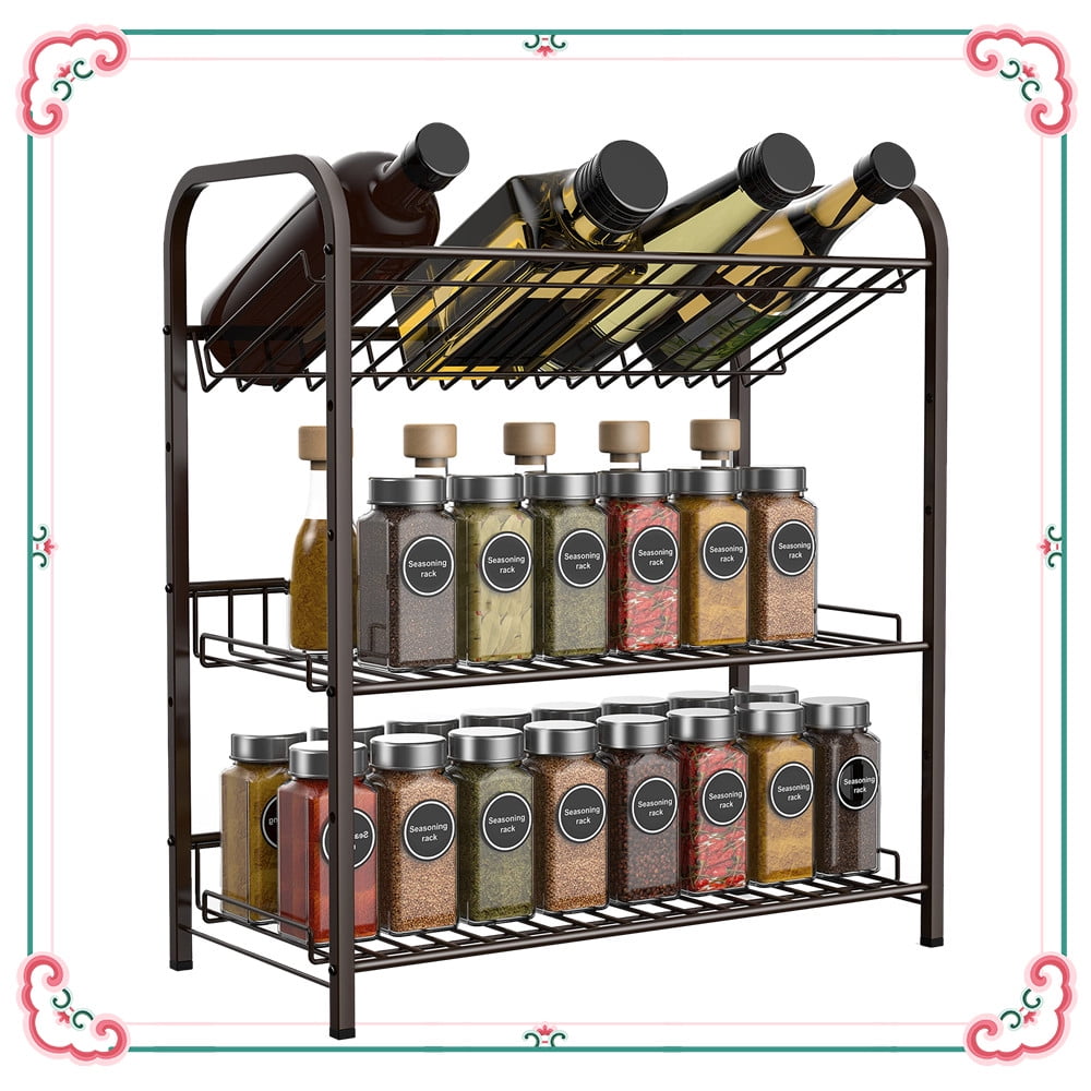 Auledio 3 Tier Metal Spice Rack Adjustable Seasoning Jars Shelf for