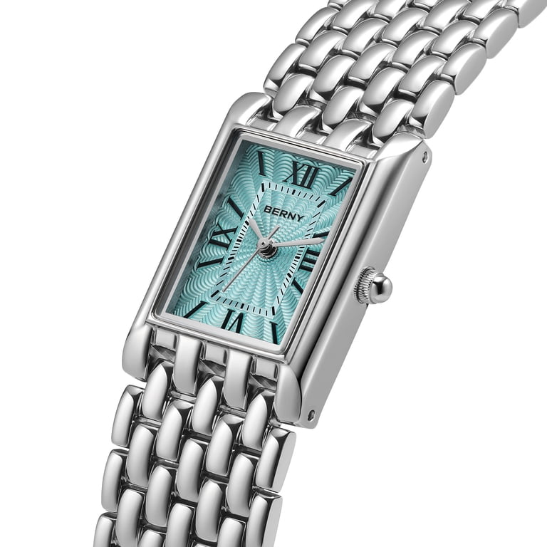 BERNY Silver Watches for Women, Dainty Vintage Rectangular 