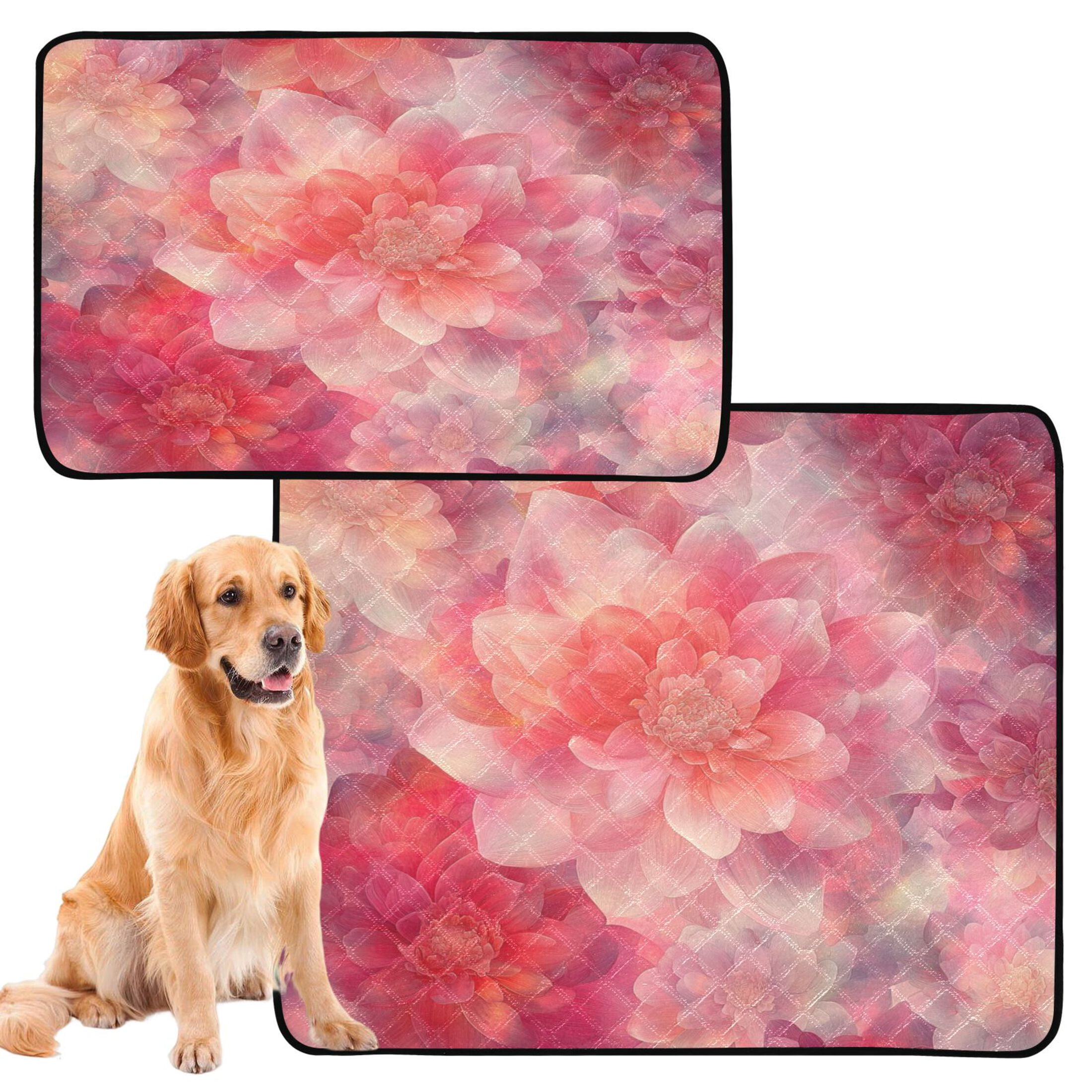 Qxltty Transparent Red Flower Cat litter Pads Pet Set of 3 Diaper Mats Center Anti-leakage Layer Absorbent Soft and Comfortable