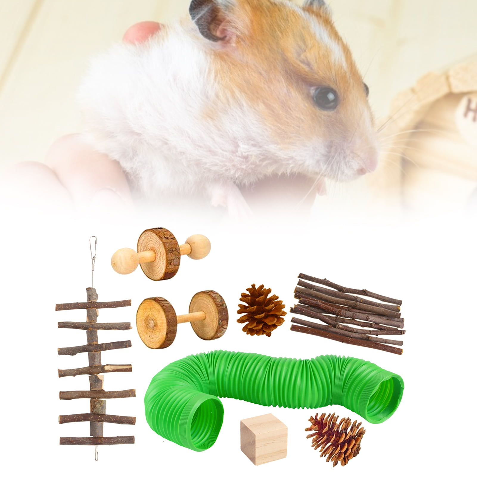 Malier 12 Pack Hamster Chew Toys Set Telescopic Small Animal Tunnel and Natural Wooden Pet Hamster Chew Toys Teeth Care Molar Toys Ideal for Bunny Chinchilla Guinea Pigs Hamsters 