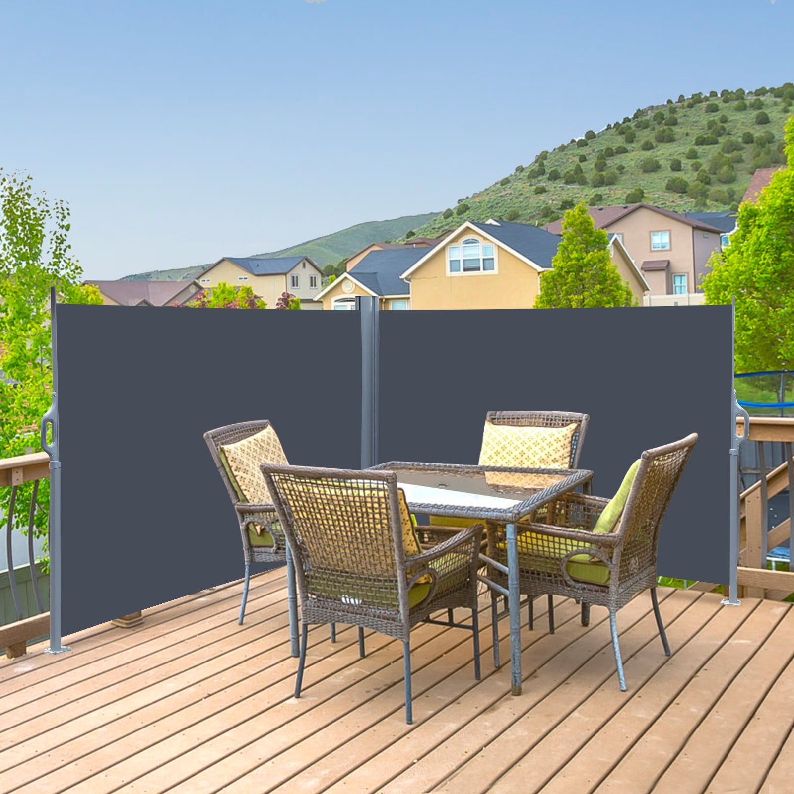 Kepooman 236.22" x 70.87" Outdoor Aluminum Double Side Pull Shed, Office Partition Cafe Terrace Windshield Isolation Canopy, Dark Gray Kepooman 236.22" x 70.87" Outdoor Aluminum Double Side Pull Shed, Office Partition Cafe Terrace Windshield Isolation Canopy, Dark Gray