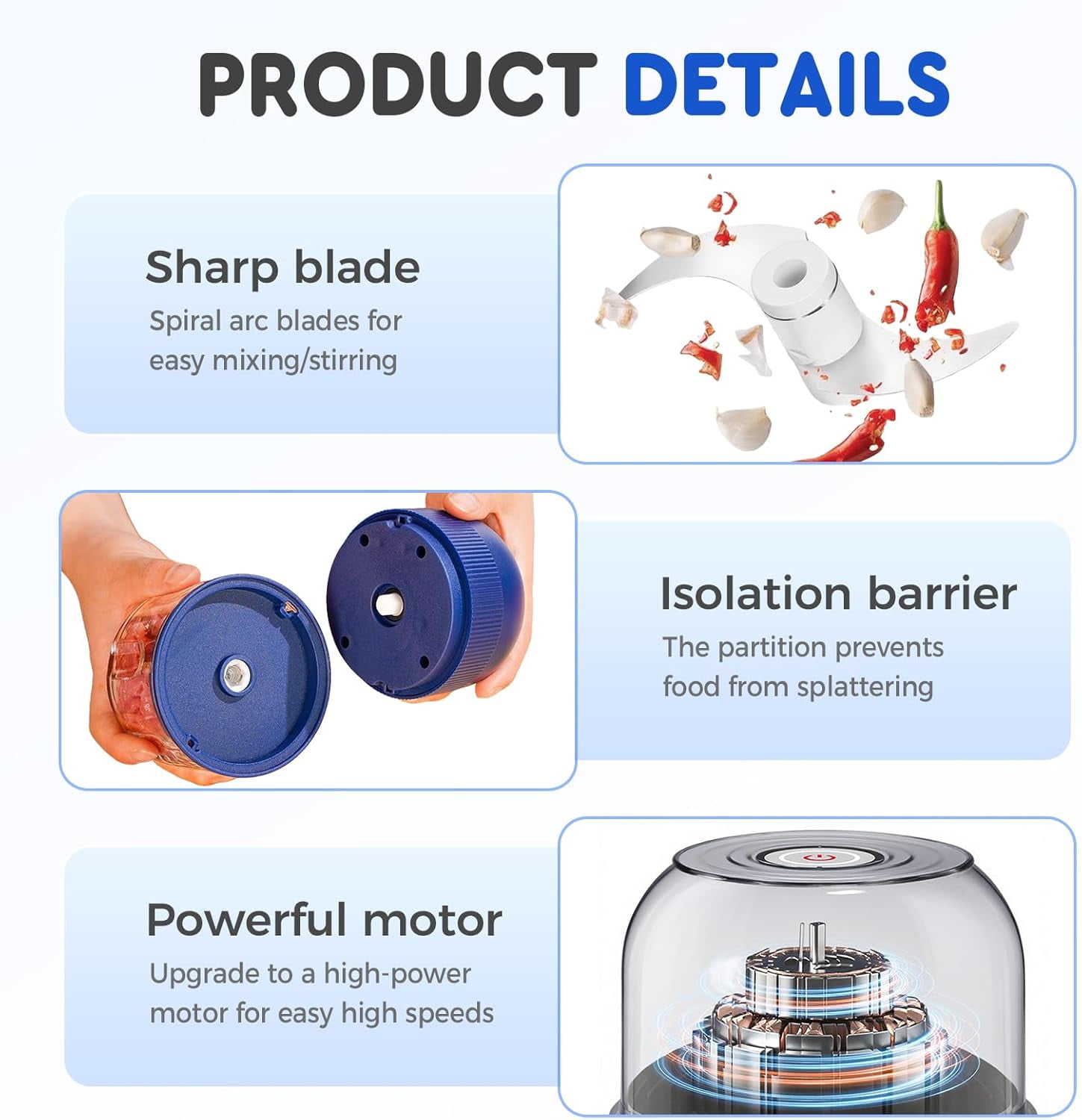 ABPETE Electric Garlic Chopper, Cordless Multifunctional Mini Electric Garlic Chopper, Upgrade Electric Food Chopper Garlic Crusher Portable Wireless Food Processor for Garlic, Onion (Navy)