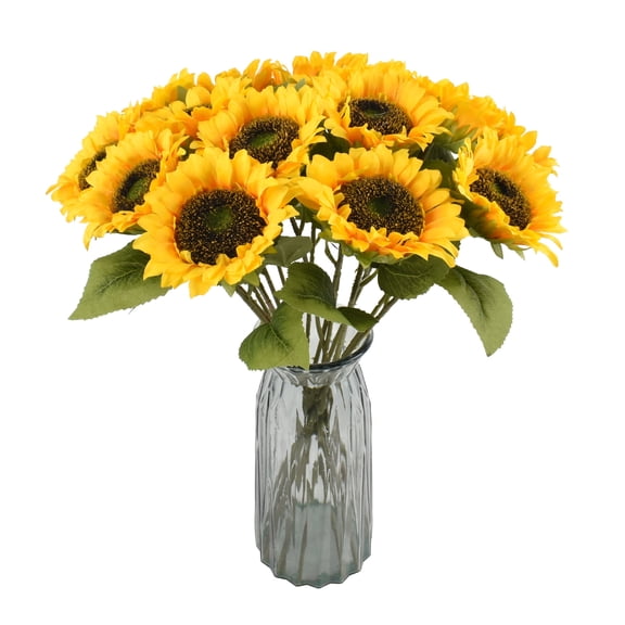 HUIANER 15Pcs Artificial Sunflower Fake Silk Sunflowers Long Stem Sunflower Decor for Wedding Birthday Party Summer Outdoor Indoor Decor