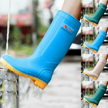 Puntoco Rain Boots for Women, Waterproof Ladies Tall Knee High Rubber boots,Comfort Garden Boots Anti-Slip Mid Heel Women Rain Shoes Outdoor Khaki 8.5(41)