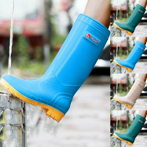Puntoco Rain Boots for Women, Waterproof Ladies Tall Knee High Rubber boots,Comfort Garden Boots Anti-Slip Mid Heel Women Rain Shoes Outdoor Khaki 8.5(41)
