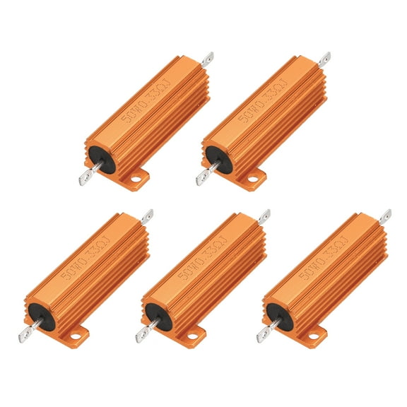 5pcs 50W 0.33 Ohm 5% Aluminum Housing Case Resistor, Wirewound Resistors Screw Tap Chassis Mounted, Gold