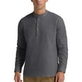 thumbnail image 3 of Iceglad Men Henley Neck Long Sleeve Cotton Linen Shirt Casual Beach Outfit Dress Shirt Dark Grey XL, 3 of 8
