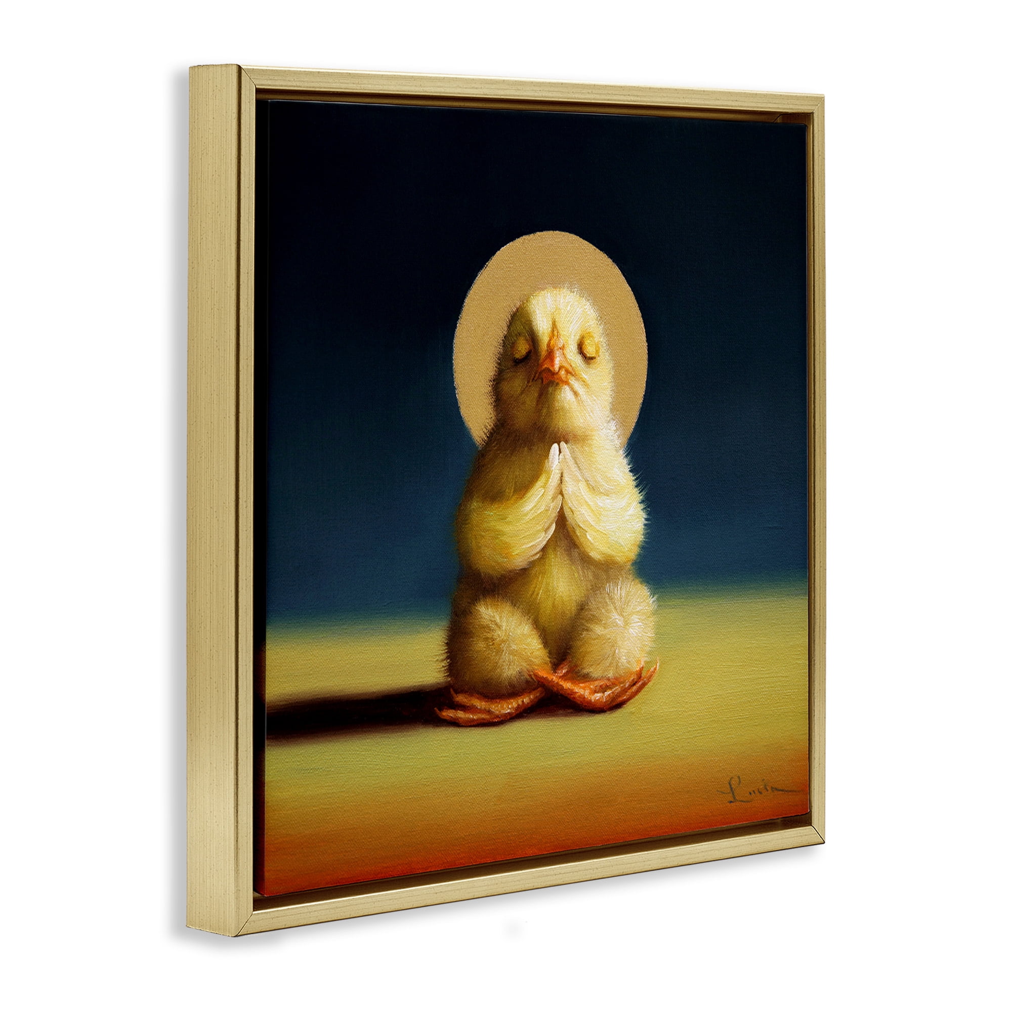 Stupell Industries Meditating Yoga Chick Animals & Insects Painting Gold Floater Framed Canvas Art Print Wall Art, 18 x 18