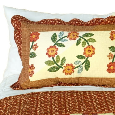 I BelieveCotton 3PC Vermicelli-Quilted Floral Patchwork Quilt Set (Full/Queen)