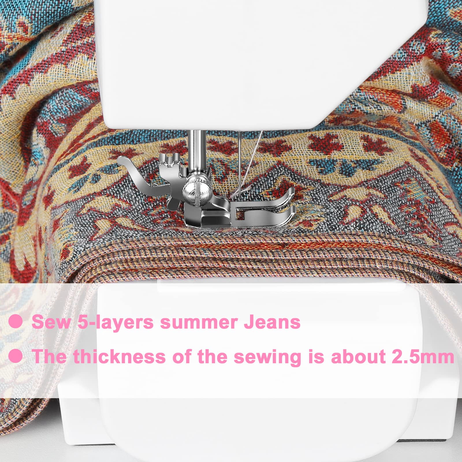 Mini Sewing Machine for Beginners, Electric Portable Small Sewing Machine with 12 Built-In Stitches Reverse Sewing Adjustable Speed LED Light Foot Pedal Heavy Duty Household Mending Stitching Machine