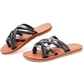 thumbnail image 2 of Ataiwee Women's Flat Slide Sandals - Casual Comfort Braided Multiple Cross Pinstripe Flat Summer Sandals., 2 of 6