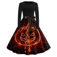 thumbnail image 6 of Halloween Costumes Long Sleeve Dresses for Women Party Vintage Pumpkin A Line Halloween Floral Printed Clothing Fluorescence Yellow L, 6 of 6