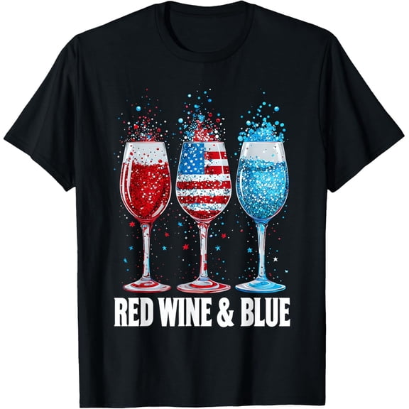 Women’s 4th of July Shirt – Patriotic Red White Blue Wine Glasses Tee for Girls & Ladies